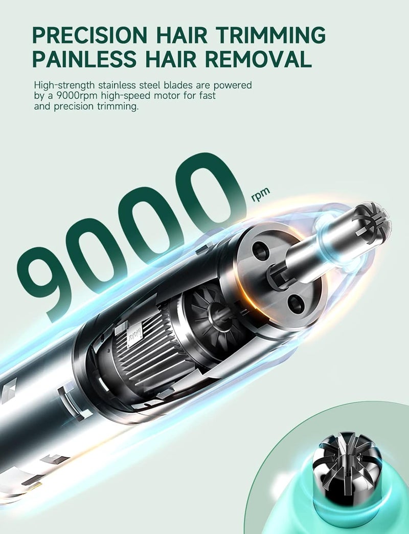 ZORAMI Rechargeable Ear and Nose Hair Trimmer - 2025 Professional Painless Eyebrow & Facial Hair Trimmer for Men Women, Powerful Motor and Dual-Edge Blades for Smoother Cutting Mint Green - Image 4